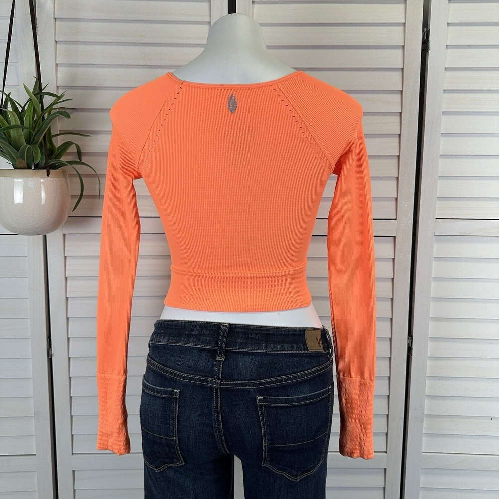 Free‎ People Movement Cut It Out Long Sleeve Crop Top Neon Orange Size XS/S - Picture 5 of 9